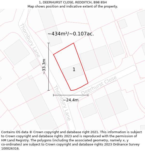 1, DEERHURST CLOSE, REDDITCH, B98 8SH: Plot and title map