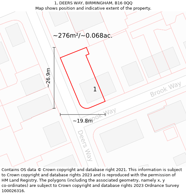 1, DEERS WAY, BIRMINGHAM, B16 0QQ: Plot and title map