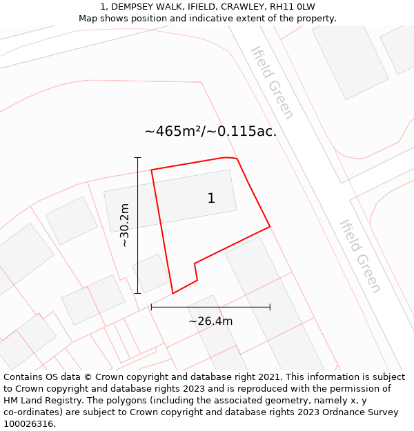 1, DEMPSEY WALK, IFIELD, CRAWLEY, RH11 0LW: Plot and title map