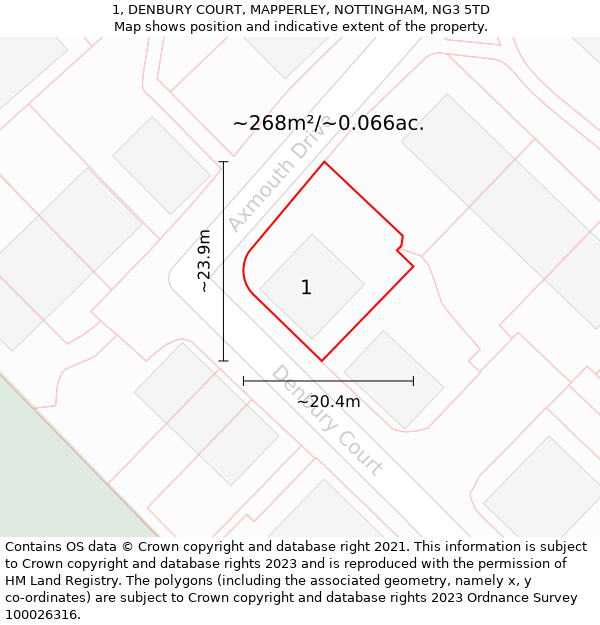 1, DENBURY COURT, MAPPERLEY, NOTTINGHAM, NG3 5TD: Plot and title map