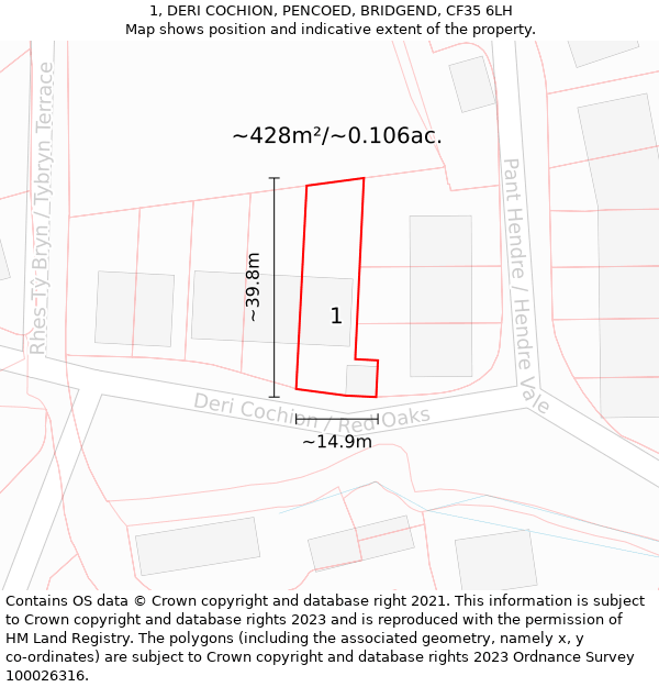 1, DERI COCHION, PENCOED, BRIDGEND, CF35 6LH: Plot and title map