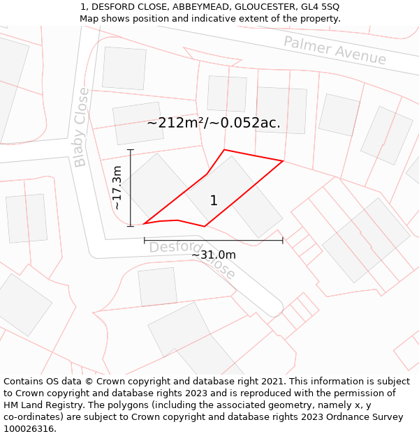 1, DESFORD CLOSE, ABBEYMEAD, GLOUCESTER, GL4 5SQ: Plot and title map