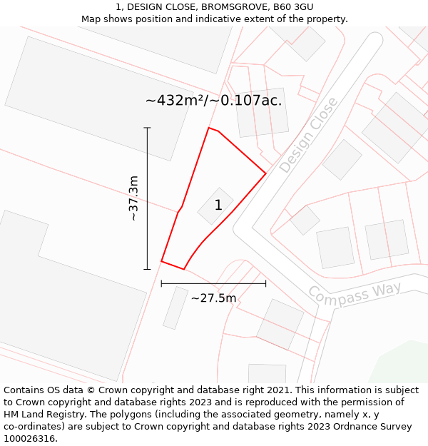 1, DESIGN CLOSE, BROMSGROVE, B60 3GU: Plot and title map