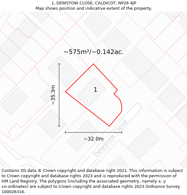 1, DEWSTOW CLOSE, CALDICOT, NP26 4JP: Plot and title map