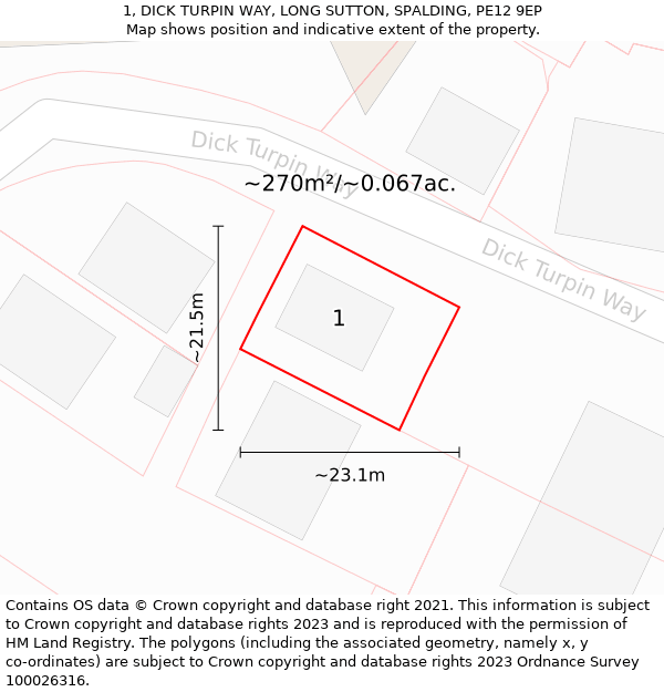 1, DICK TURPIN WAY, LONG SUTTON, SPALDING, PE12 9EP: Plot and title map