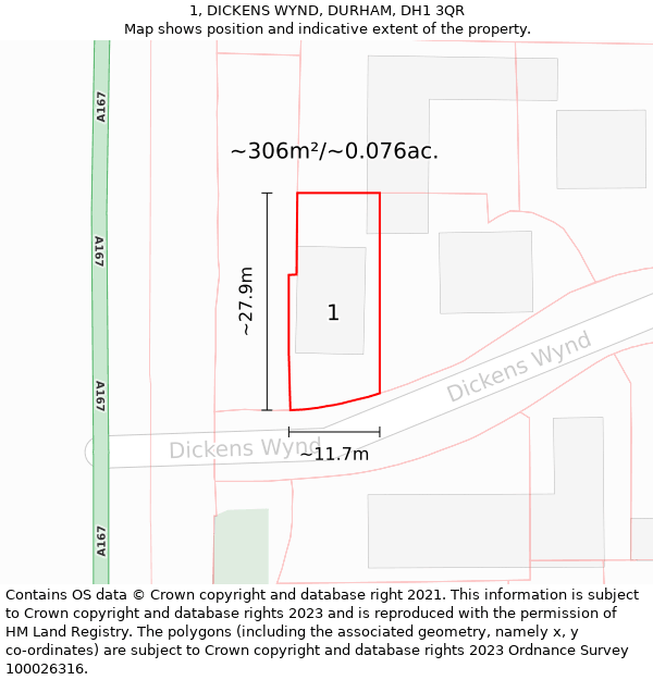 1, DICKENS WYND, DURHAM, DH1 3QR: Plot and title map