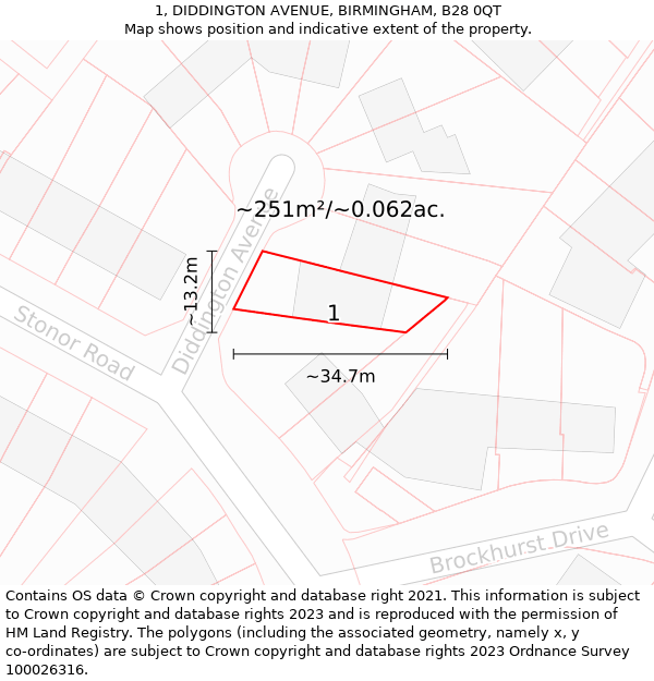 1, DIDDINGTON AVENUE, BIRMINGHAM, B28 0QT: Plot and title map