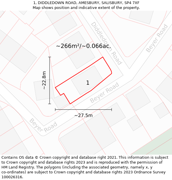 1, DIDDLEDOWN ROAD, AMESBURY, SALISBURY, SP4 7XF: Plot and title map