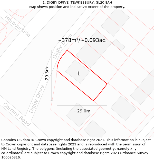 1, DIGBY DRIVE, TEWKESBURY, GL20 8AH: Plot and title map