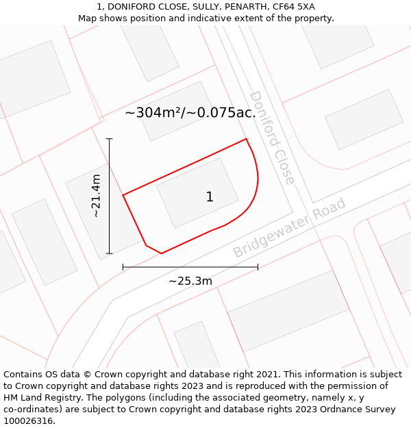 1, DONIFORD CLOSE, SULLY, PENARTH, CF64 5XA: Plot and title map