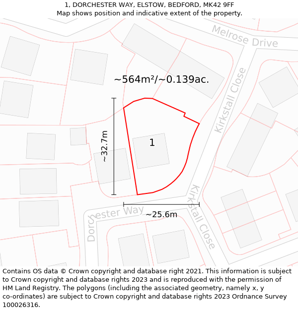 1, DORCHESTER WAY, ELSTOW, BEDFORD, MK42 9FF: Plot and title map