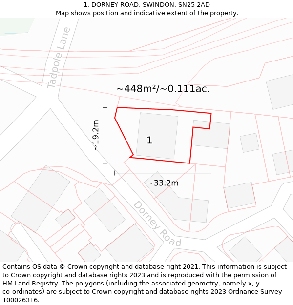 1, DORNEY ROAD, SWINDON, SN25 2AD: Plot and title map