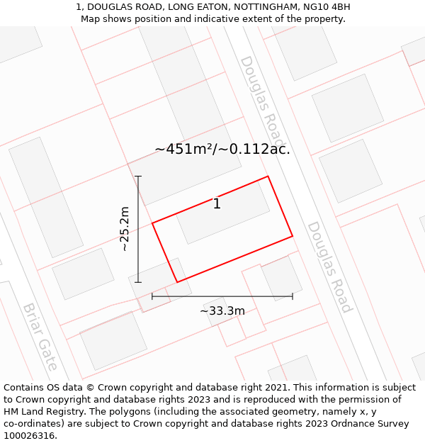 1, DOUGLAS ROAD, LONG EATON, NOTTINGHAM, NG10 4BH: Plot and title map