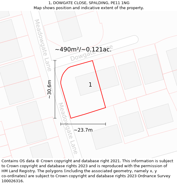 1, DOWGATE CLOSE, SPALDING, PE11 1NG: Plot and title map