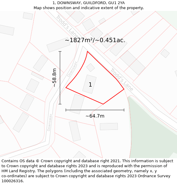 1, DOWNSWAY, GUILDFORD, GU1 2YA: Plot and title map