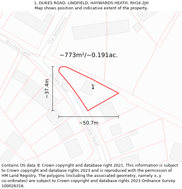 1, DUKES ROAD, LINDFIELD, HAYWARDS HEATH, RH16 2JH: Plot and title map