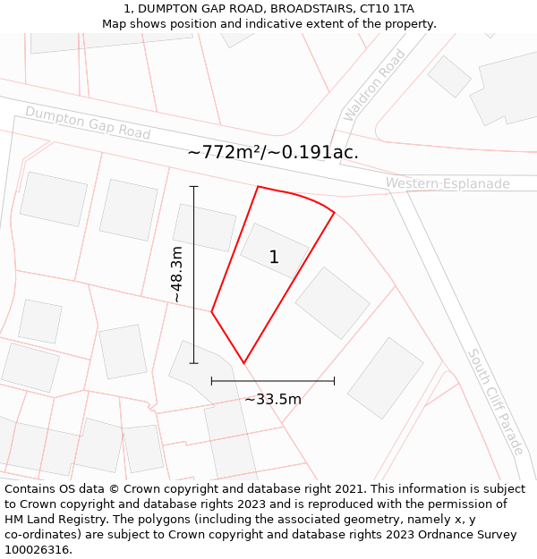 1, DUMPTON GAP ROAD, BROADSTAIRS, CT10 1TA: Plot and title map