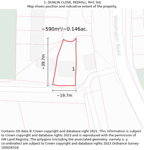 1, DUNLIN CLOSE, REDHILL, RH1 5HJ: Plot and title map