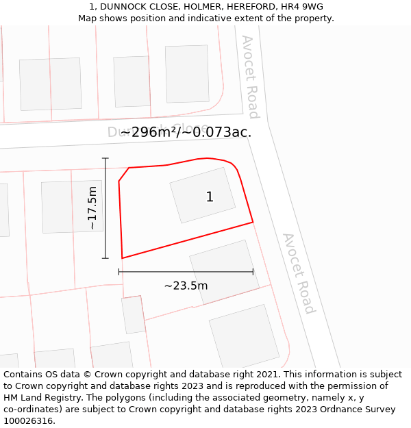 1, DUNNOCK CLOSE, HOLMER, HEREFORD, HR4 9WG: Plot and title map