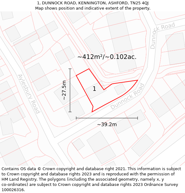 1, DUNNOCK ROAD, KENNINGTON, ASHFORD, TN25 4QJ: Plot and title map