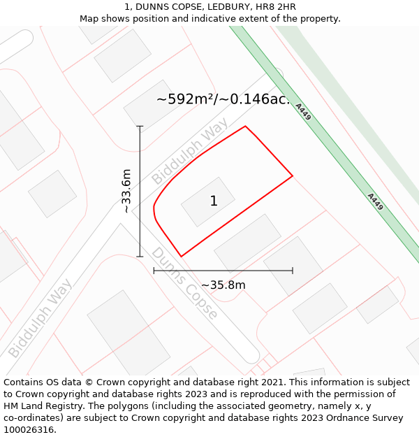 1, DUNNS COPSE, LEDBURY, HR8 2HR: Plot and title map