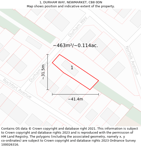 1, DURHAM WAY, NEWMARKET, CB8 0DN: Plot and title map