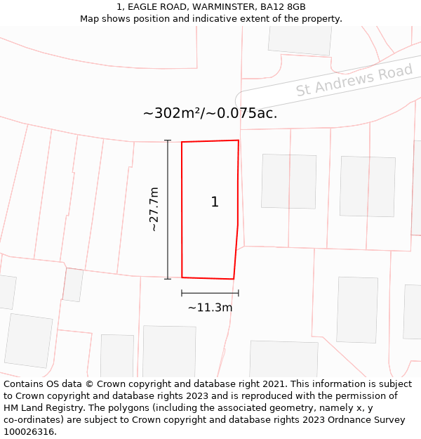 1, EAGLE ROAD, WARMINSTER, BA12 8GB: Plot and title map