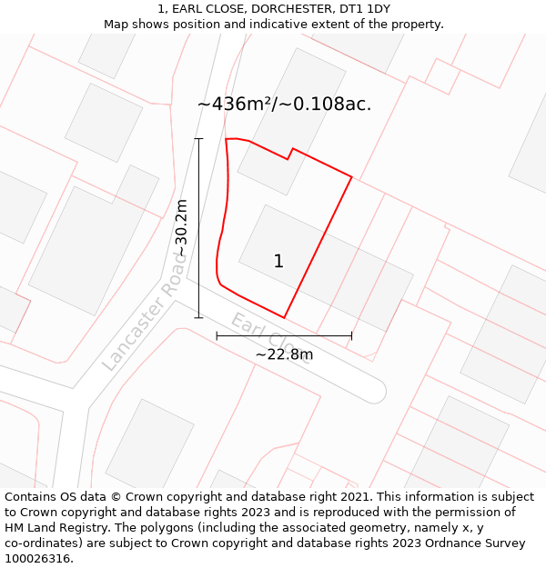 1, EARL CLOSE, DORCHESTER, DT1 1DY: Plot and title map