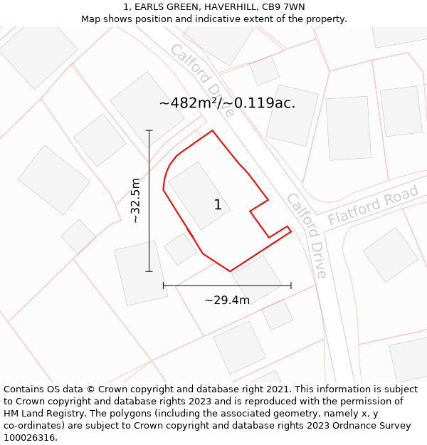 1, EARLS GREEN, HAVERHILL, CB9 7WN: Plot and title map