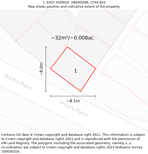 1, EAST AVENUE, ABERDARE, CF44 8AS: Plot and title map