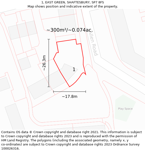 1, EAST GREEN, SHAFTESBURY, SP7 8FS: Plot and title map