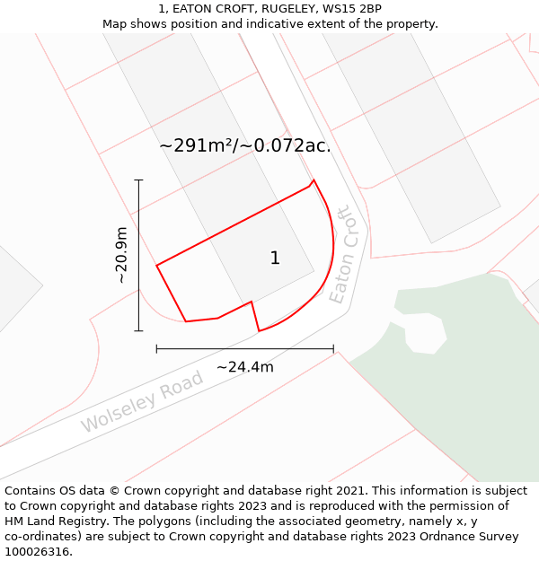 1, EATON CROFT, RUGELEY, WS15 2BP: Plot and title map