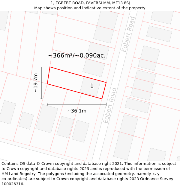 1, EGBERT ROAD, FAVERSHAM, ME13 8SJ: Plot and title map