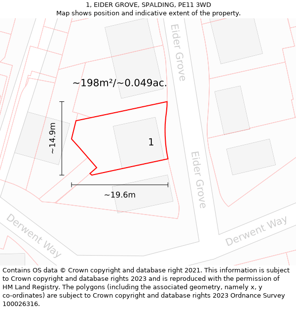 1, EIDER GROVE, SPALDING, PE11 3WD: Plot and title map