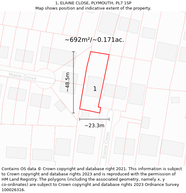 1, ELAINE CLOSE, PLYMOUTH, PL7 1SP: Plot and title map