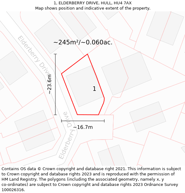 1, ELDERBERRY DRIVE, HULL, HU4 7AX: Plot and title map