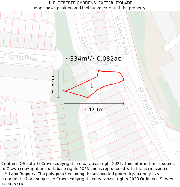 1, ELDERTREE GARDENS, EXETER, EX4 4DE: Plot and title map