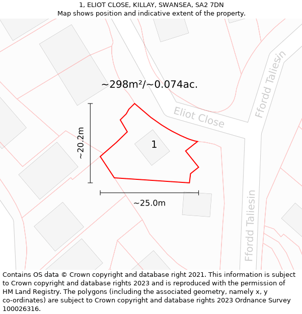 1, ELIOT CLOSE, KILLAY, SWANSEA, SA2 7DN: Plot and title map