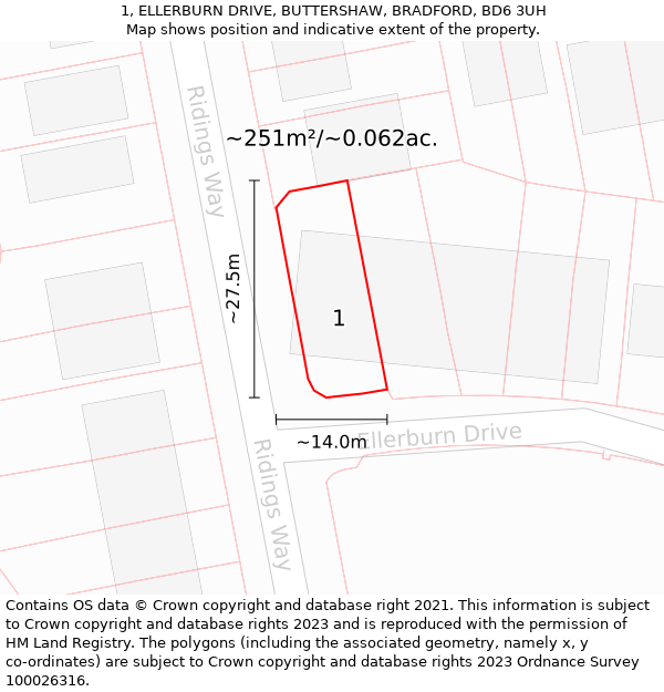 1, ELLERBURN DRIVE, BUTTERSHAW, BRADFORD, BD6 3UH: Plot and title map