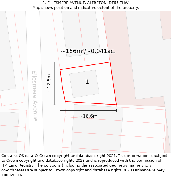 1, ELLESMERE AVENUE, ALFRETON, DE55 7HW: Plot and title map