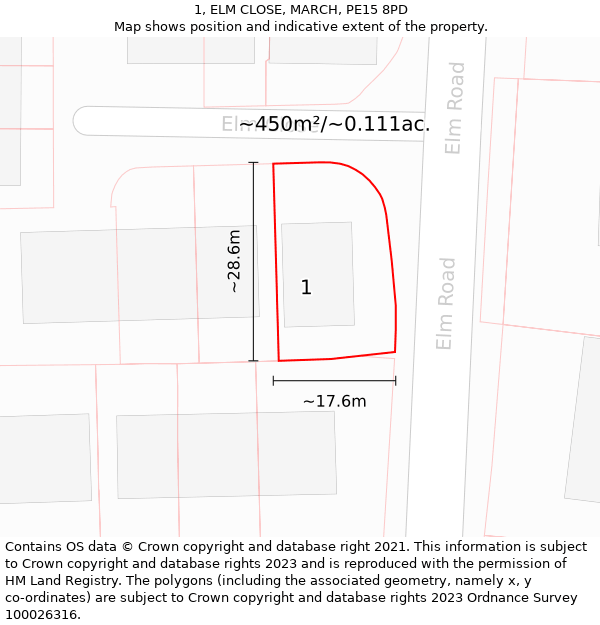 1, ELM CLOSE, MARCH, PE15 8PD: Plot and title map