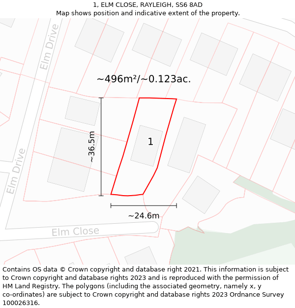 1, ELM CLOSE, RAYLEIGH, SS6 8AD: Plot and title map