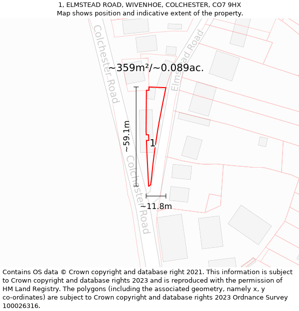 1, ELMSTEAD ROAD, WIVENHOE, COLCHESTER, CO7 9HX: Plot and title map