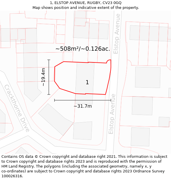 1, ELSTOP AVENUE, RUGBY, CV23 0GQ: Plot and title map