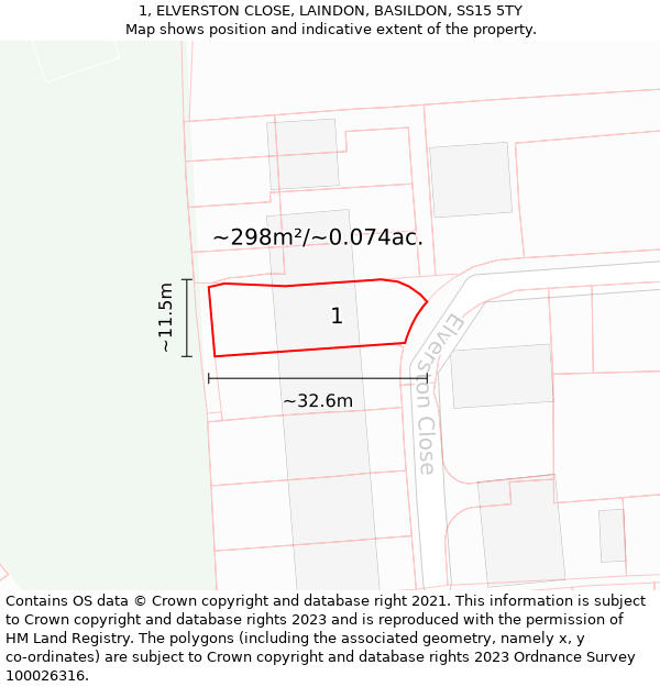 1, ELVERSTON CLOSE, LAINDON, BASILDON, SS15 5TY: Plot and title map