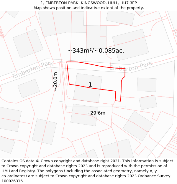 1, EMBERTON PARK, KINGSWOOD, HULL, HU7 3EP: Plot and title map