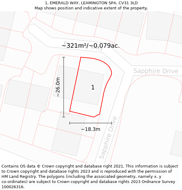 1, EMERALD WAY, LEAMINGTON SPA, CV31 3LD: Plot and title map