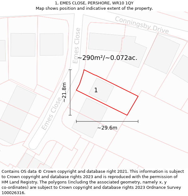 1, EMES CLOSE, PERSHORE, WR10 1QY: Plot and title map
