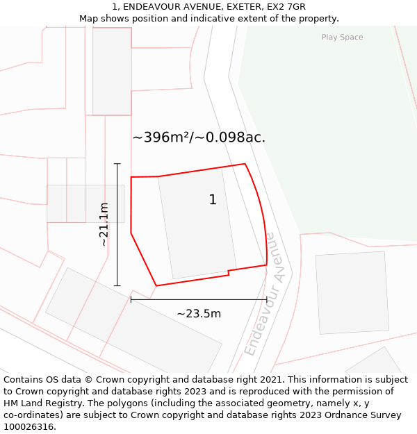 1, ENDEAVOUR AVENUE, EXETER, EX2 7GR: Plot and title map
