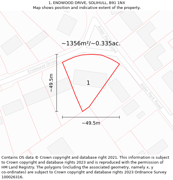 1, ENDWOOD DRIVE, SOLIHULL, B91 1NX: Plot and title map